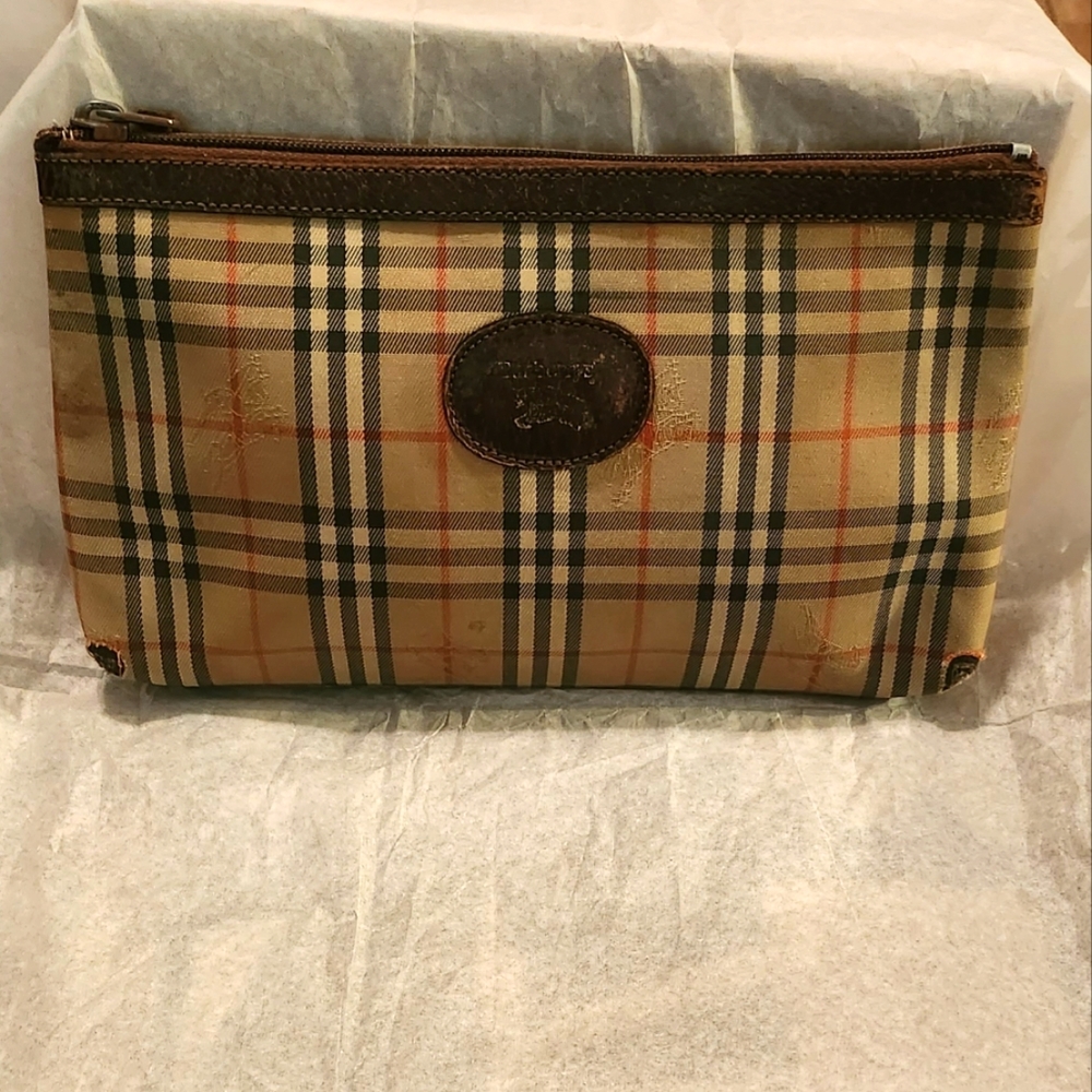 VINTAGE Burberry Checked Pouch 9.5" X 5.75"